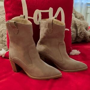 Elegant Taupe Suede Heeled Boots